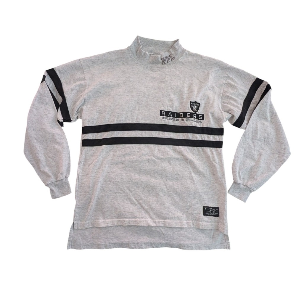 Vintage‎ Raiders Front Row NFL Football T-Shirt Gray Black Long Sleeve Large